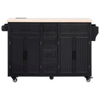 Kitchen Storage Island on Wheels with Drop Leaf & Power Outlet, 56.5 Kitchen Island with 4 Doors , 5 Deep Drawers