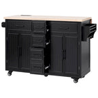 Kitchen Storage Island on Wheels with Drop Leaf & Power Outlet, 56.5 Kitchen Island with 4 Doors , 5 Deep Drawers