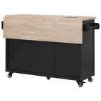 Kitchen Storage Island on Wheels with Drop Leaf & Power Outlet, 56.5 Kitchen Island with 4 Doors , 5 Deep Drawers