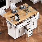 Kitchen Storage Island on Wheels with Drop Leaf & Power Outlet, 56.5 Kitchen Island with 4 Doors , 5 Deep Drawers