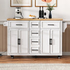 Kitchen Storage Island on Wheels with Drop Leaf & Power Outlet, 56.5 Kitchen Island with 4 Doors , 5 Deep Drawers