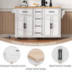 Kitchen Storage Island on Wheels with Drop Leaf & Power Outlet, 56.5 Kitchen Island with 4 Doors , 5 Deep Drawers