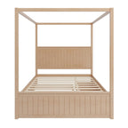 Queen Size Platform Canopy Bed with Trundle Bed and 3 Drawers Storage Bed, 4-post Solid Wood Bed Frame with Wingback Headboard