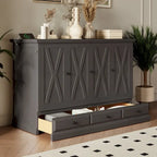 Farmhouse Murphy Bed Convertible Space-Saving Cube Chest Cabinet with Large Drawers and Charging Station, Foldable Platform Bed