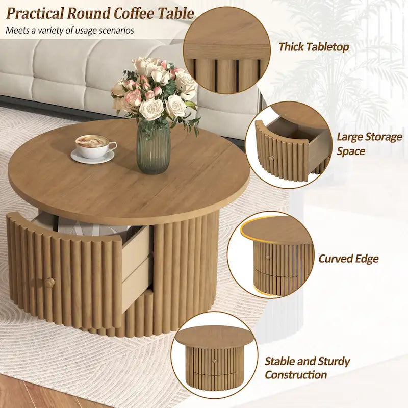 30.5 MDF Coffee Table with Drawer & Slat Base