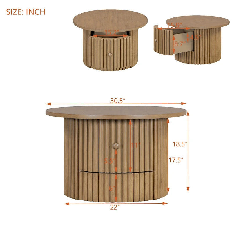30.5 MDF Coffee Table with Drawer & Slat Base