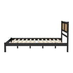 Modern Style Wooden Platform Bed with Natural Rattan Headboard for Bedroom