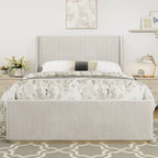 King Size Corduroy Upholstered Bed with 47 Wingback Headboard with Metal/Wood Frame (No Box Spring Needed)