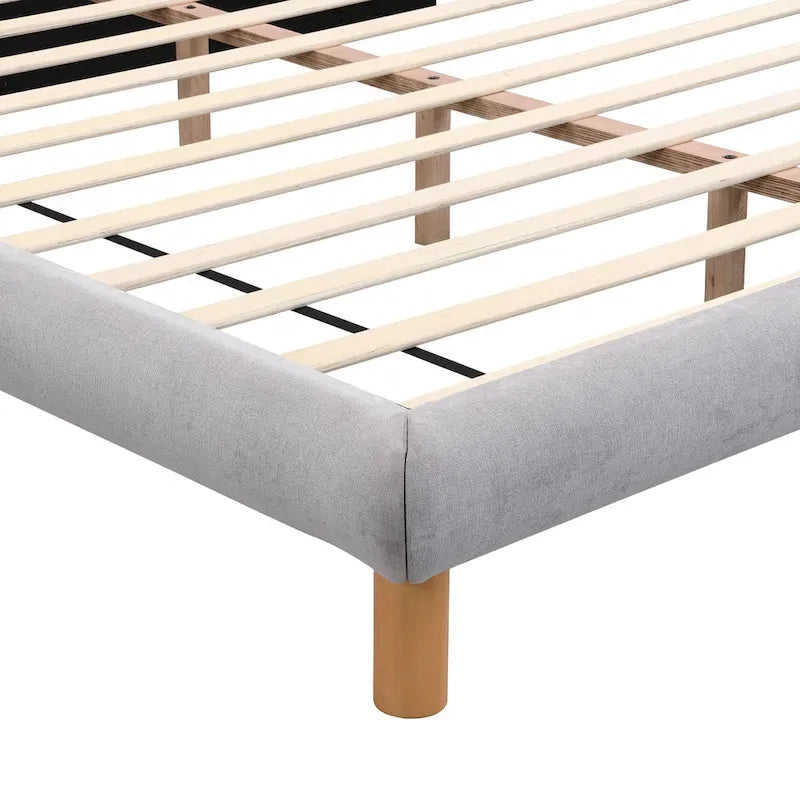 King Size Upholstered Platform with Cookie-Shaped Headboard 12 Slat Support
