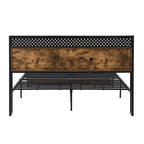King Size Modern Metal Platform Bed with Wooden Headboard,2 Drawers and LED Lights