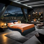Queen Size Faux Leather Upholstered Platform Bed with LED Lighting and Wood Slat Support