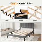 Linen Upholstered Platform Bed with Adjustable Headboard