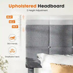 Linen Upholstered Platform Bed with Adjustable Headboard