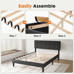 Linen Upholstered Platform Bed with Adjustable Headboard