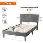 Linen Upholstered Platform Bed with Adjustable Headboard