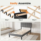 Linen Upholstered Platform Bed with Adjustable Headboard