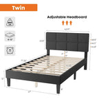 Linen Upholstered Platform Bed with Adjustable Headboard