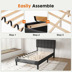 Linen Upholstered Platform Bed with Adjustable Headboard