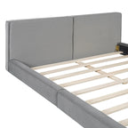 Gray Queen Size Upholstered Bed with Velvet Fabric