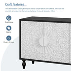 63 Accent TV Stand with Carved Doors & Wood Legs for Living Room