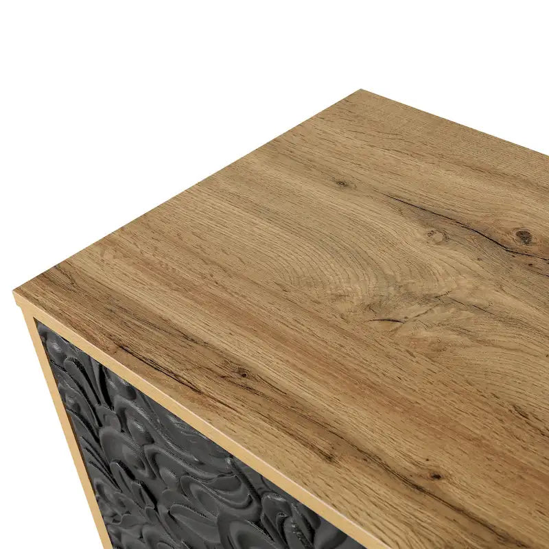 63 Accent TV Stand with Carved Doors & Wood Legs for Living Room