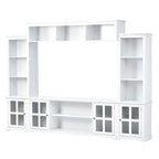 Entertainment Wall Unit with Bridge, Tempered Glass Doors for TVs Up to 70