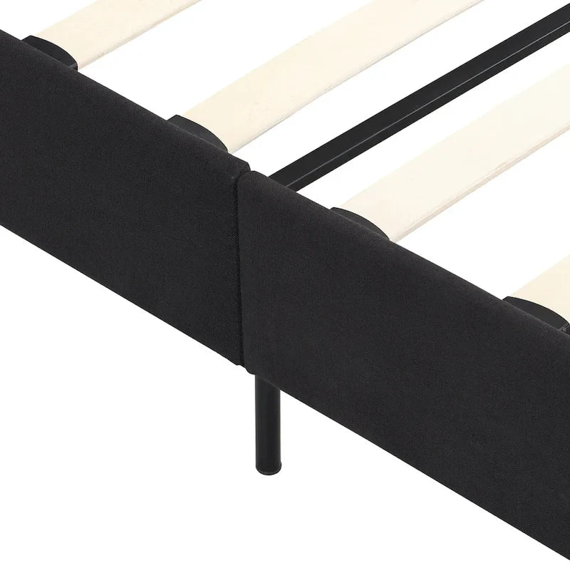 Black King Upholstered Platform Bed with Button Tufted Headboard and Wood Slats - No Box Spring Needed