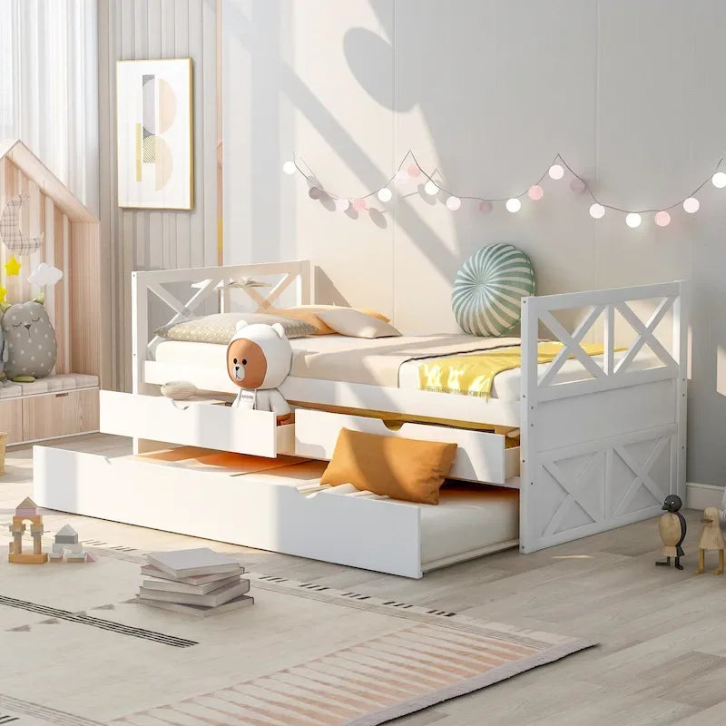 White Pine Twin Daybed with Drawers and Trundle