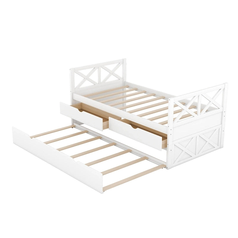 White Pine Twin Daybed with Drawers and Trundle