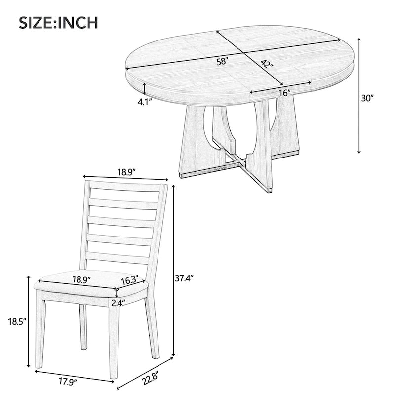 5-Piece Vintage Dining Set with Extendable Table & 4 Chairs
