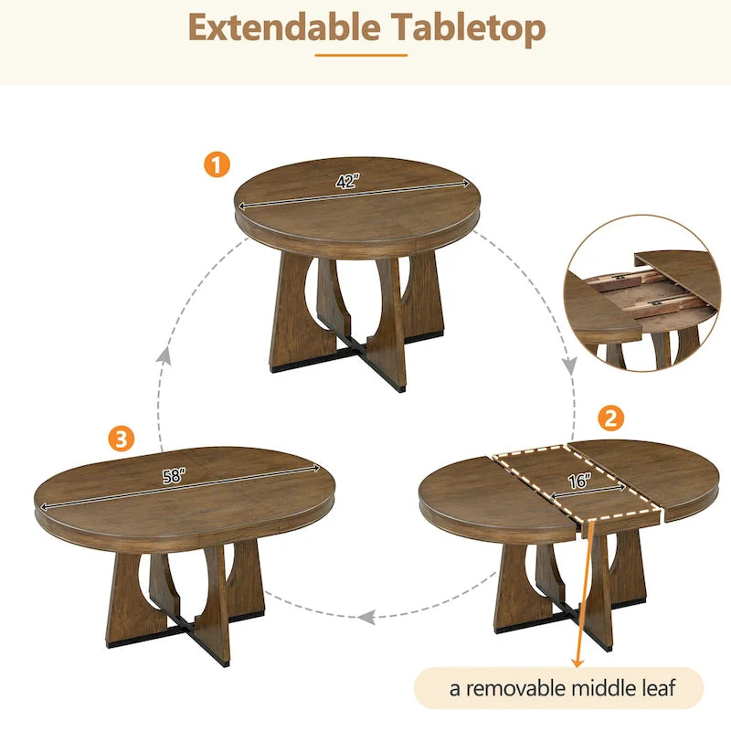 5-Piece Vintage Dining Set with Extendable Table & 4 Chairs