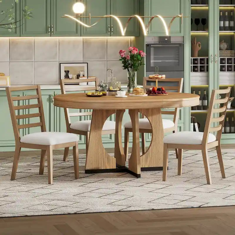 5-Piece Vintage Dining Set with Extendable Table & 4 Chairs