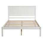 White Full Pine Platform Bed Frame with Headboard - Space-Saving Storage Design