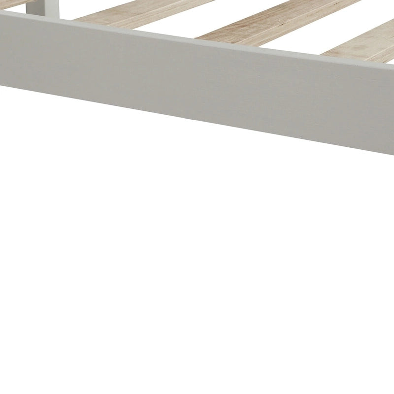 White Full Pine Platform Bed Frame with Headboard - Space-Saving Storage Design