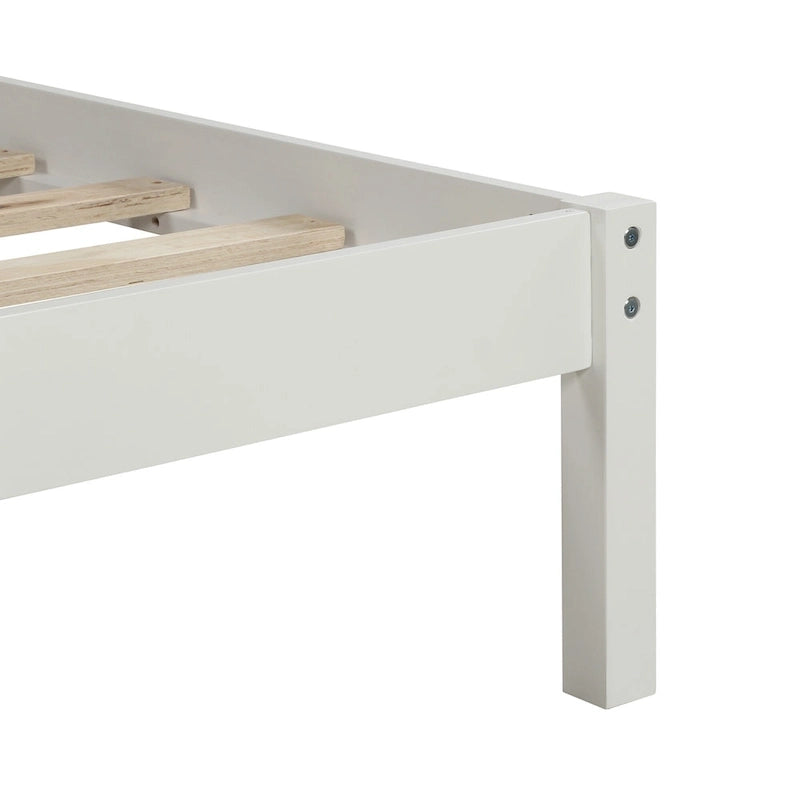 White Full Pine Platform Bed Frame with Headboard - Space-Saving Storage Design
