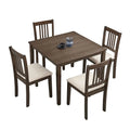 Modern 5-Piece Dining Set with Square Table & 4 Slat Back Upholstered Chairs