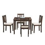 Modern 5-Piece Dining Set with Square Table & 4 Slat Back Upholstered Chairs