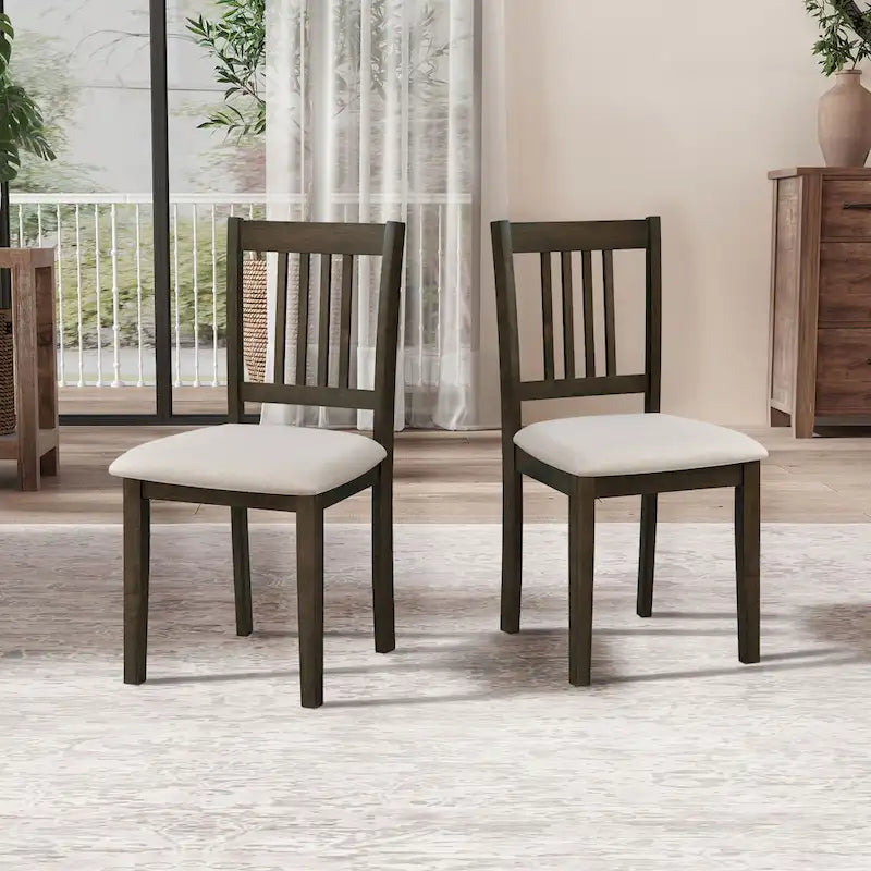 Modern 5-Piece Dining Set with Square Table & 4 Slat Back Upholstered Chairs