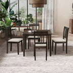 Modern 5-Piece Dining Set with Square Table & 4 Slat Back Upholstered Chairs