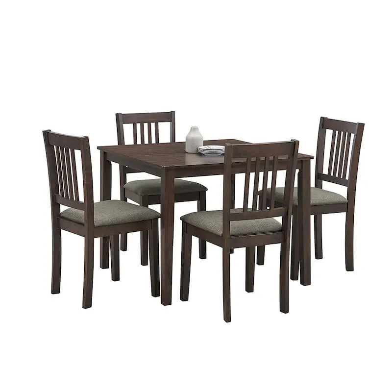 Modern 5-Piece Dining Set with Square Table & 4 Slat Back Upholstered Chairs
