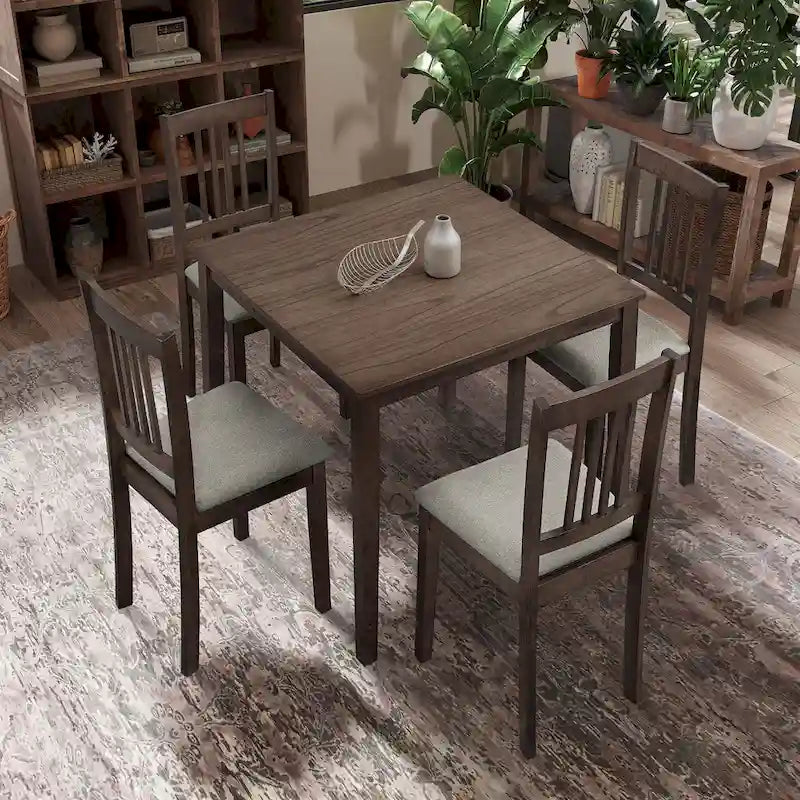 Modern 5-Piece Dining Set with Square Table & 4 Slat Back Upholstered Chairs