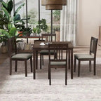 Modern 5-Piece Dining Set with Square Table & 4 Slat Back Upholstered Chairs
