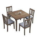 Modern 5-Piece Dining Set with Square Table & 4 Slat Back Upholstered Chairs
