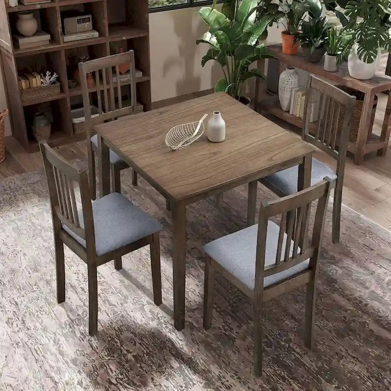 Modern 5-Piece Dining Set with Square Table & 4 Slat Back Upholstered Chairs
