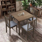 Modern 5-Piece Dining Set with Square Table & 4 Slat Back Upholstered Chairs