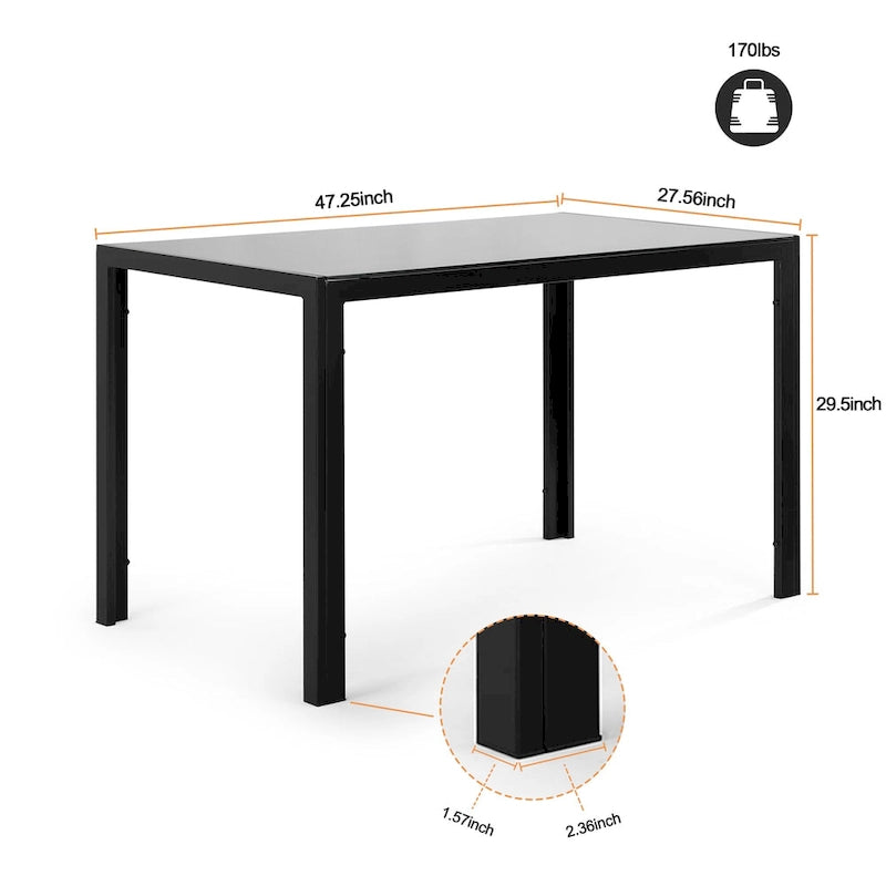 Modern 5-Piece Dining Set with Rectangular Tempered Glass Table & 4 High Back Upholstered Chairs