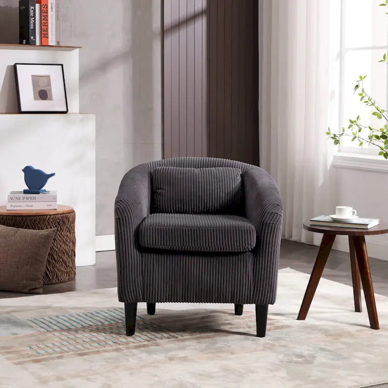 Modern 24.8 Upholstered Barrel Chair with Wood Legs and Pillows for Living Room