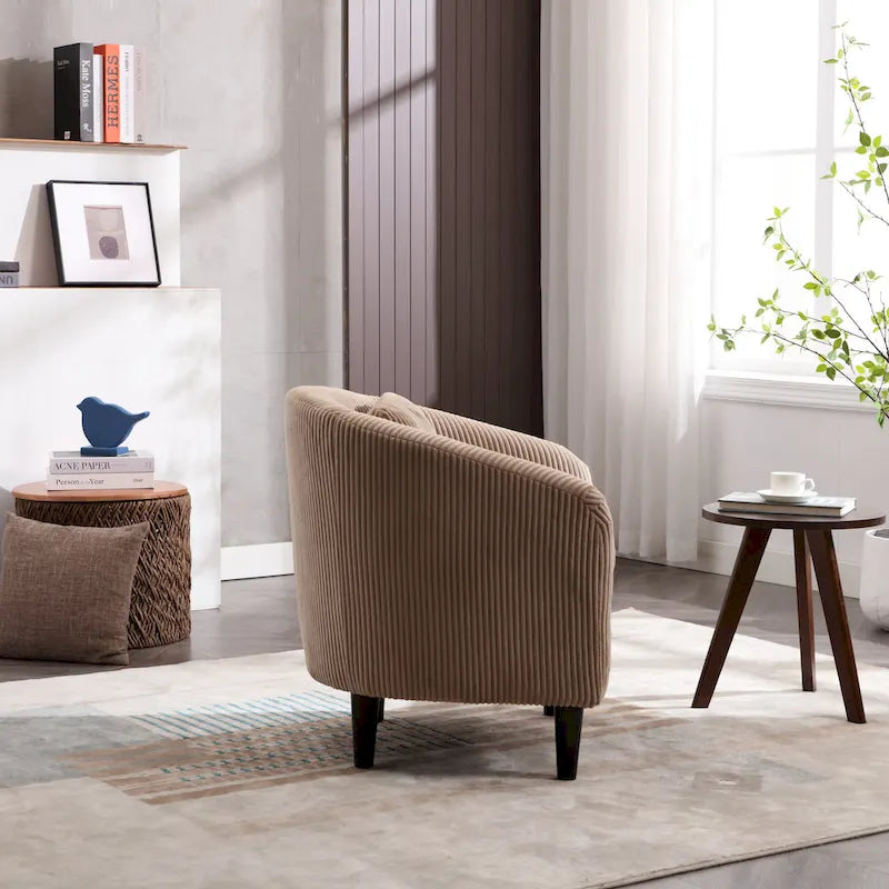 Modern 24.8 Upholstered Barrel Chair with Wood Legs and Pillows for Living Room