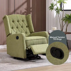 Olive Green Linen 360 Swivel Glider Rocker Manual Recliner with Button-tufted Backrest and Footrest for Living Room, Bedroom