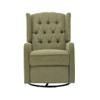 Olive Green Linen 360 Swivel Glider Rocker Manual Recliner with Button-tufted Backrest and Footrest for Living Room, Bedroom